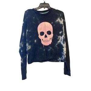 No Boundaries Blue and White Pink Skull Sweatshirt - Juniors Large